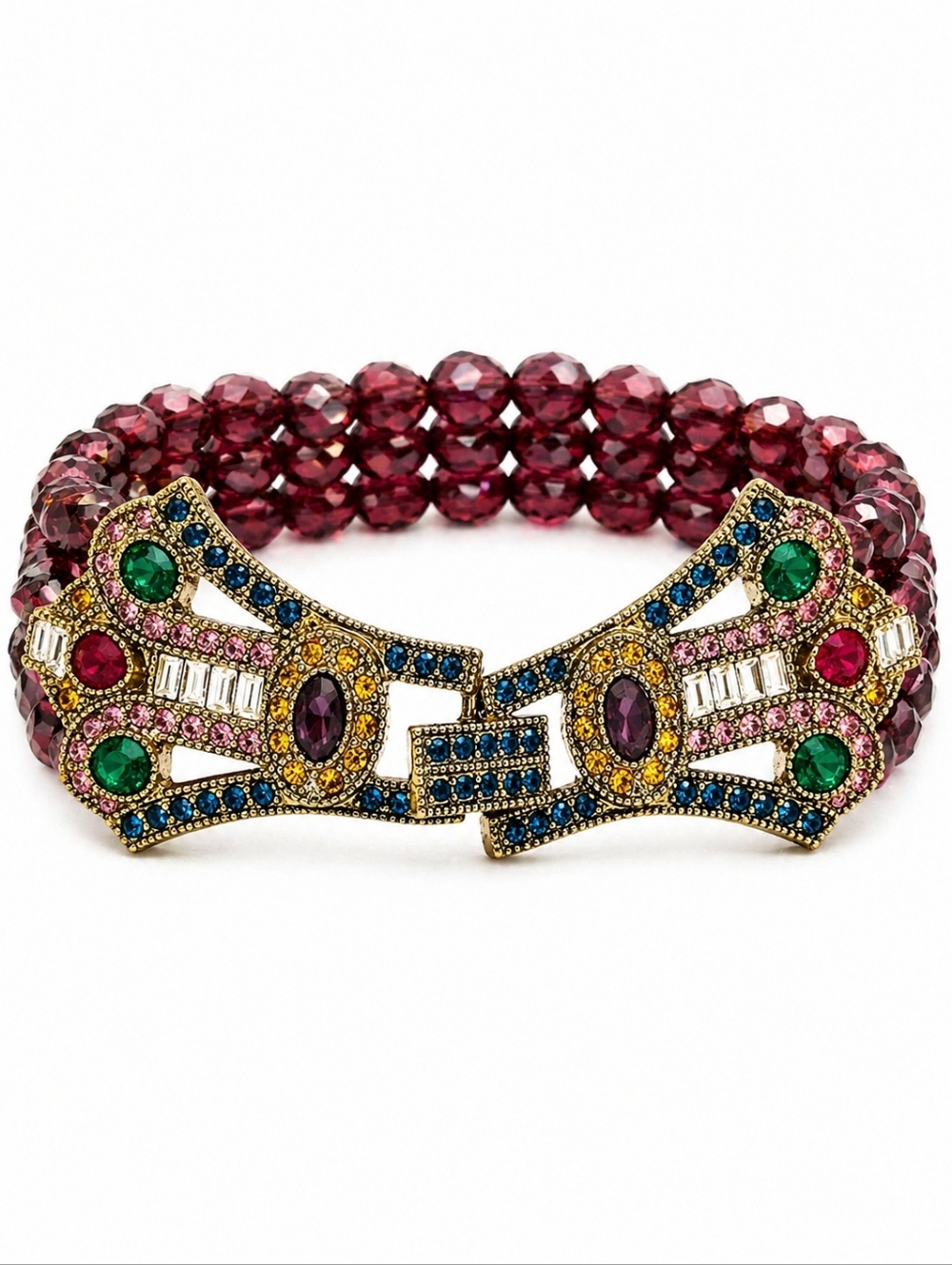 Heidi Daus Multicolor Crystal Statement Bracelet Burgundy Beaded Designer Clasp